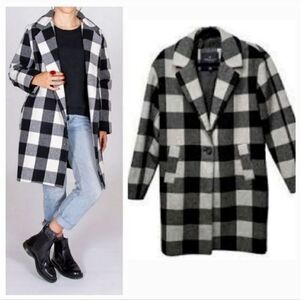 American Eagle Buffalo Plaid Trench Car Coat in Black/Gray Check Size Large